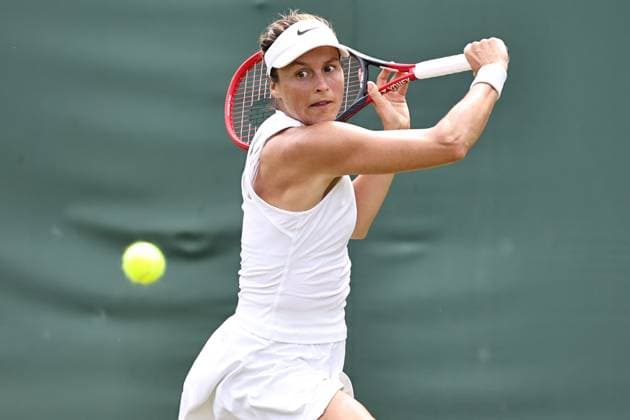 Tatjana Maria, GER, during first round of 2025 All England Lawn Tennis Championships at Wimbledon, womens singles, London, 01 07 2025; -