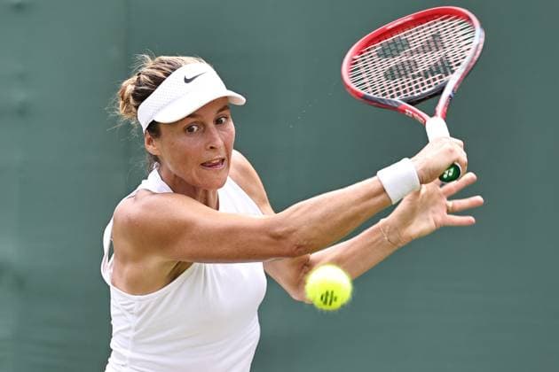 Tatjana Maria, GER, during first round of 2025 All England Lawn Tennis Championships at Wimbledon, womens singles, London, 01 07 2025; -