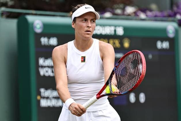 Tatjana Maria, GER, during first round of 2025 All England Lawn Tennis Championships at Wimbledon, womens singles, London, 01 07 2025; -