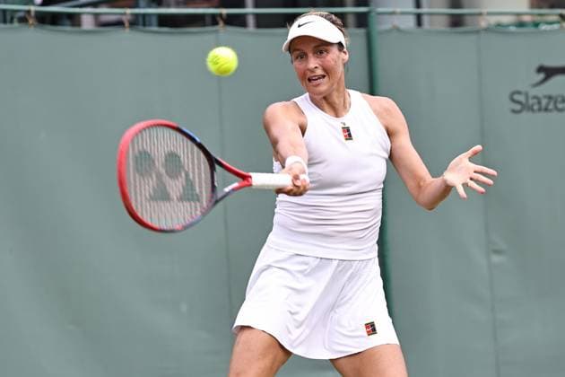 Tatjana Maria, GER, during first round of 2025 All England Lawn Tennis Championships at Wimbledon, womens singles, London, 01 07 2025; -