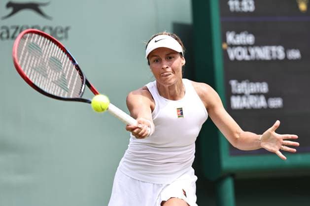 Tatjana Maria, GER, during first round of 2025 All England Lawn Tennis Championships at Wimbledon, womens singles, London, 01 07 2025; -