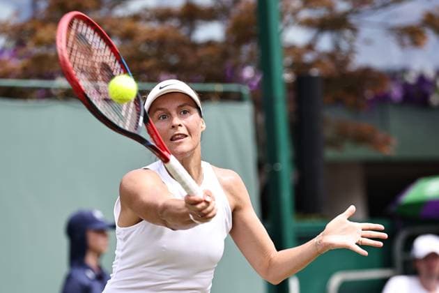 Tatjana Maria, GER, during first round of 2025 All England Lawn Tennis Championships at Wimbledon, womens singles, London, 01 07 2025; -
