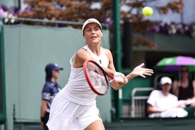 Tatjana Maria, GER, during first round of 2025 All England Lawn Tennis Championships at Wimbledon, womens singles, London, 01 07 2025; -