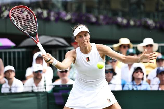 Tatjana Maria, GER, during first round of 2025 All England Lawn Tennis Championships at Wimbledon, womens singles, London, 01 07 2025; -