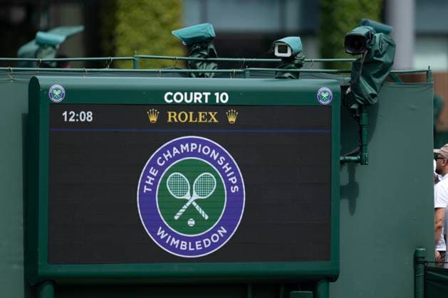 Day Two: The Championships - Wimbledon 2025 LONDON, ENGLAND - JULY 1: Cameras used with hawkeye technology for line calling are seen above the scoreboard of court 10 on day two of The Championships Wimbledon 2025 at All England Lawn Tennis and Croquet Club on July 1, 2025 in London, England. London All England Lawn Tennis and Croq England United Kingdom Copyright: xVisionhausx 776301250