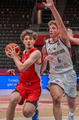 July 1, 2025, Lausanne, Vaud, Switzerland: Lausanne Switzerland, 07 01 2025:JOLON PITT of Canada 16 against HANNES STEINBACH of Germany 6 during group phase of FIBA U19 Basketball World Cup 2025 and took place at Lausanne Arena in Lausanne..Germany won 104-88. Lausanne Switzerland - ZUMAd206 20250701_zip_d206_012 Copyright: xEricxDubostx