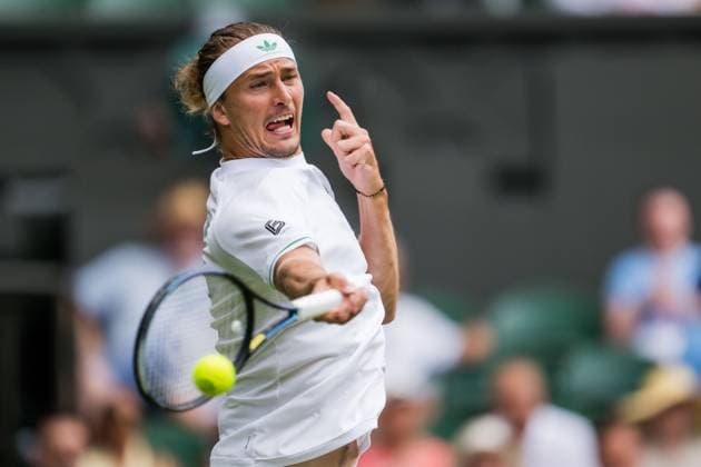 250701 Alexander Zverev of Germany competes in a first round singles tennis match during day 2 of Wimbledon on July 1, 2025 in London. Photo: Petter Arvidson BILDBYRAN kod PA PA1045 tennis wimbledon day 2 bbeng Copyright: PETTERxARVIDSON BB250701PA038