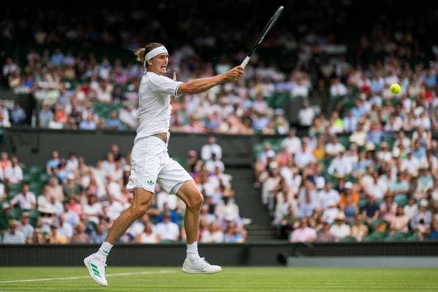 250701 Alexander Zverev of Germany competes in a first round singles tennis match during day 2 of Wimbledon on July 1, 2025 in London. Photo: Petter Arvidson BILDBYRAN kod PA PA1045 tennis wimbledon day 2 bbeng Copyright: PETTERxARVIDSON BB250701PA045