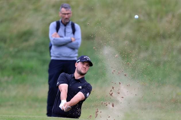 1st July 2025, West Lancashire Golf Club, Blundellsands, Liverpool, England; Final Qualifying for The Open Championship ; Sam Bairstow (ENG) plays from sand on the 5th hole  ActionPlus12807653 DavidxBlunsden