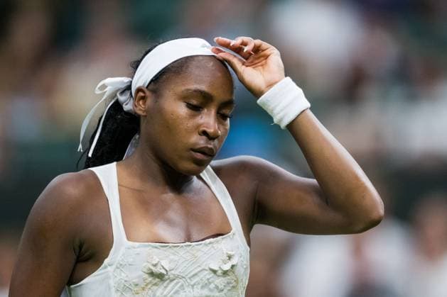 250701 Coco Gauff of United States looks dejected in a first round singles tennis match during day 2 of Wimbledon on July 1, 2025 in London. Photo: Petter Arvidson BILDBYRAN kod PA PA1045 tennis wimbledon day 2 bbeng depp Copyright: PETTERxARVIDSON BB250701PA061