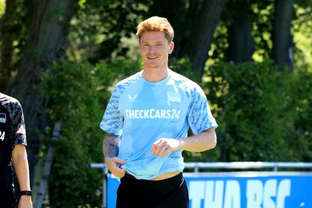DEU, DFL, 2. FBL Hertha BSC, Training, 02.07.2025, Sportforum, Berlin, DEU, DFL, 2. FBL Hertha BSC, Training, im Bild Sebastian Groenning (Hertha BSC Berlin 17) DFL - regulations prohibit any use of Photographs as image sequences and or quasi-video