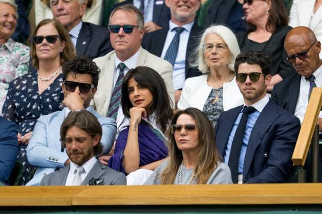 250702 Priyanka Chopra Jonas and Nick Jonas in the stands during day 3 of Wimbledon on July 2, 2025 in London . Photo: Petter Arvidson BILDBYRAN kod PA PA1047 tennis wimbledon day 3 bbeng Copyright: PETTERxARVIDSON BB250702PA008