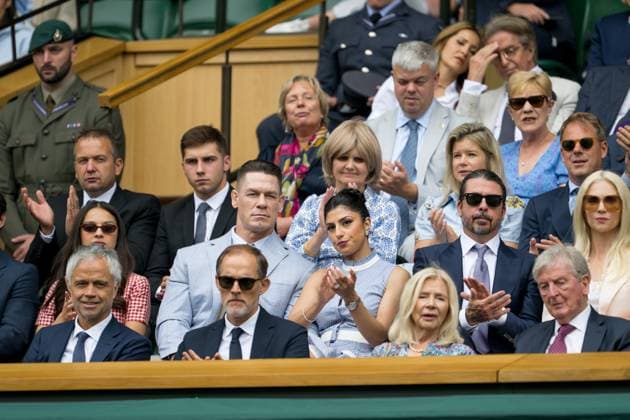 250702 John Cena, American actor and professional wrestler and American musician Dave Grohl in the stands during day 3 of Wimbledon on July 2, 2025 in London . Photo: Petter Arvidson BILDBYRAN kod PA PA1047 tennis wimbledon day 3 bbeng Copyright: PETTERxARVIDSON BB250702PA011