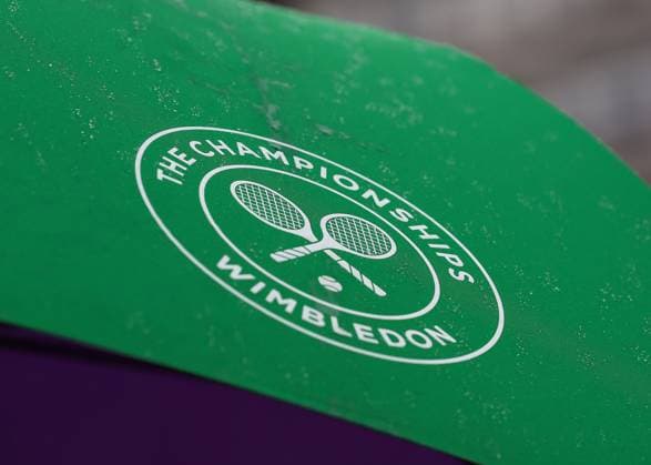 2nd July 2025; All England Lawn Tennis and Croquet Club, London, England; Wimbledon Tennis Tournament, Day 3; A Wimbledon Umbrella as heavy rain pours down on day three of the Wimbledon Championships  ActionPlus12807833 JohnxPatrickxFletcher