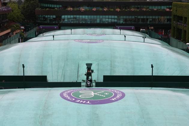 2nd July 2025; All England Lawn Tennis and Croquet Club, London, England; Wimbledon Tennis Tournament, Day 3; Heavy rain pours down at Wimbledon on day three as courts 14, 15, 16 and 17 are covered  ActionPlus12807837 JohnxPatrickxFletcher