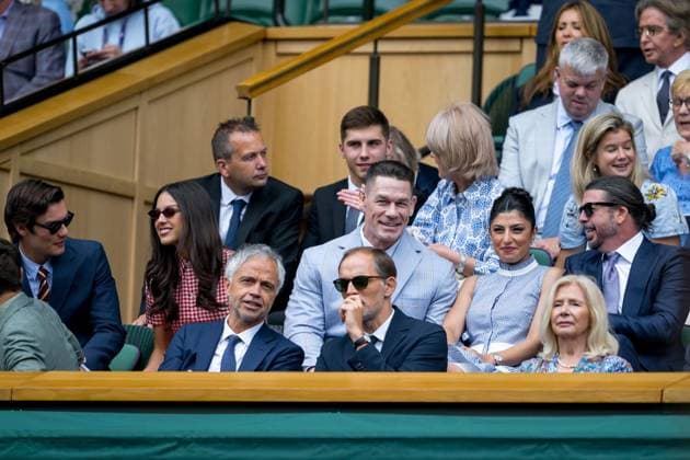 250702 Louis Partridge, Olivia Rodrigo, John Cena and Dave Grohl in the stands during day 3 of Wimbledon on July 2, 2025 in London . Photo: Petter Arvidson BILDBYRAN kod PA PA1047 tennis wimbledon day 3 bbeng Copyright: PETTERxARVIDSON BB250702PA019
