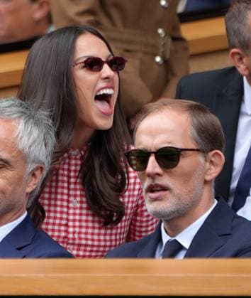 Tennis - 2025 Wimbledon Championships - Women™s Singles - Round Two - Aryna Sabalenka v Marie Bouzkova All England Lawn Tennis & Croquet Club - Wednesday 2nd July 2025 Singer Olivia Rodrigo and England Football manager, Thomas Tuchel in the Royal Box 