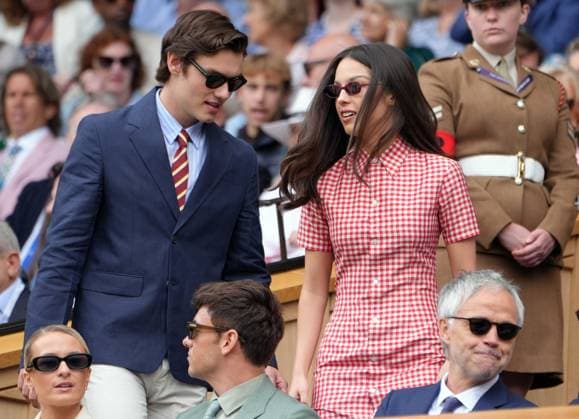 Tennis - 2025 Wimbledon Championships - Women™s Singles - Round Two - Aryna Sabalenka v Marie Bouzkova All England Lawn Tennis & Croquet Club - Wednesday 2nd July 2025 Singer Olivia Rodrigo in the Royal Box with Louis Partridge 