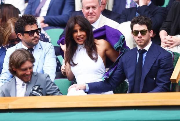 Wimbledon Championships 2025 AELTC, Day Two, London, UK - 02 07 2025 Priyanka Chopra Jonas and Nick Jonas in the Royal Box at Wimbledon on day three of the 2025 Championships London Wimbledon London GBR, UK NEWSPAPERS OUT Copyright: xMarkxGreenwoodx