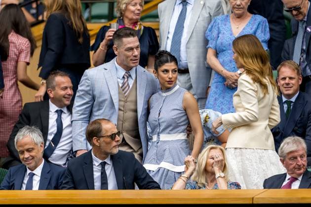250702 John Cena with his wife Shay Shariatzadeh in the stands during day 3 of Wimbledon on July 2, 2025 in London . Photo: Petter Arvidson BILDBYRAN kod PA PA1047 tennis wimbledon day 3 bbeng Copyright: PETTERxARVIDSON BB250702PA037