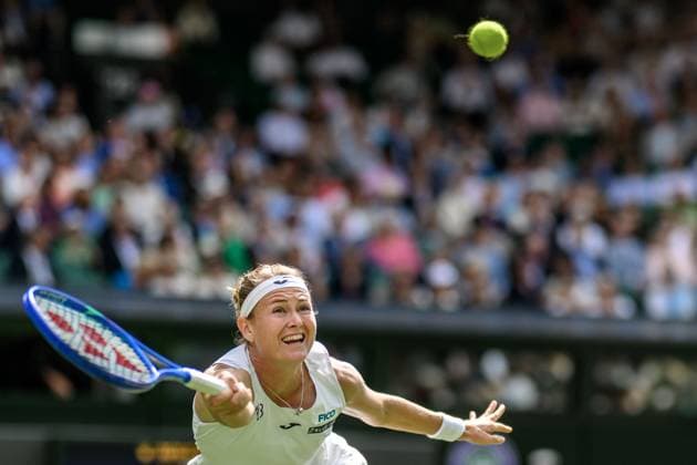 250702 Marie Bouzkova of Czech Republic competes in a second round singles tennis match during day 3 of Wimbledon on July 2, 2025 in London . Photo: Petter Arvidson BILDBYRAN kod PA PA1047 tennis wimbledon day 3 bbeng Copyright: PETTERxARVIDSON BB250702PA038