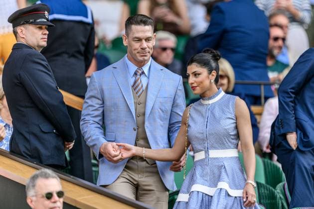 250702 John Cena, American actor and professional wrestler and Shay Shariatzadeh during day 3 of Wimbledon on July 2, 2025 in London. Photo: Petter Arvidson BILDBYRAN kod PA PA1047 tennis wimbledon day 3 bbeng Copyright: PETTERxARVIDSON BB250702PA060
