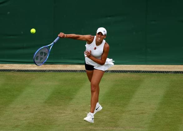 2nd July 2025; All England Lawn Tennis and Croquet Club, London, England; Wimbledon Tennis Tournament, Day 3; Madison Keys (USA) serves to Olga Danilovic (SRB)  ActionPlus12807871 JohnxPatrickxFletcher