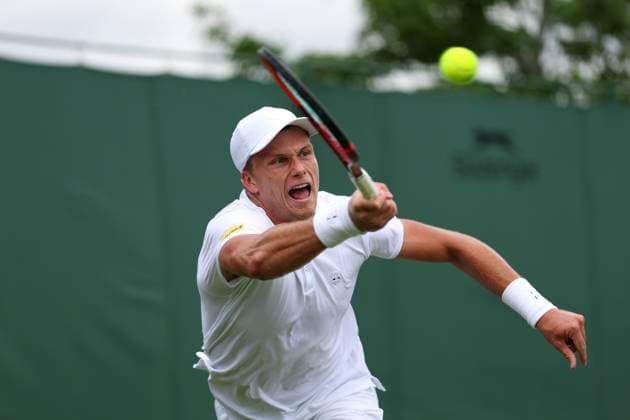 2nd July 2025; All England Lawn Tennis and Croquet Club, London, England; Wimbledon Tennis Tournament, Day 3; Jenson Brooksby (USA) with a forehand shot to Joao Fonseca (BRA)  ActionPlus12807892 JohnxPatrickxFletcher