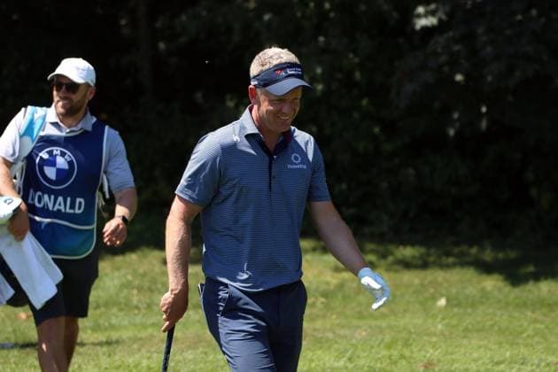 BMW International Open, Eichenried, 02.07.2025 Golf, BMW International Open, Eichenried, 02.07.2025, ProAm Turnier Bild: Luke Donald (Profigolfer) lacht Copyright: xBEAUTIFULxSPORTS NilsxKoepkex