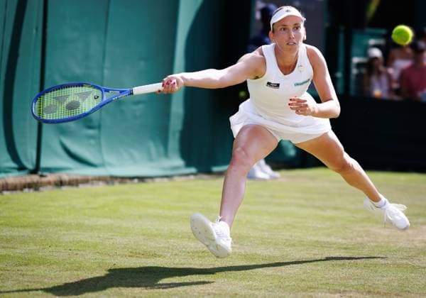 Belgian Elise Mertens pictured in action during a tennis match against American Li, in the second round of the women s singles at the 2025 Wimbledon grand slam tournament, Wednesday 02 July 2025 at the All England Tennis Club, in South-West London, Britain. BENOITxDOPPAGNE  x128290916x