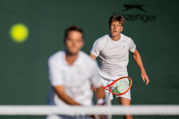 250702 AndrÃ Göransson of Sweden competes in a second round doubles tennis match during day 3 of Wimbledon on July 2, 2025 in London . Photo: Petter Arvidson BILDBYRAN kod PA PA1047 tennis wimbledon day 3 bbeng sverige Copyright: PETTERxARVIDSON BB250702PA091