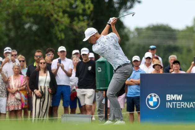 Matti Schmid (GER) am Abschlag,Tee 36. BMW International Open 2025, Golf, DP World Tour, Herren, Runde 1, 03.07.2025 Eichenried Bayern Deutschland