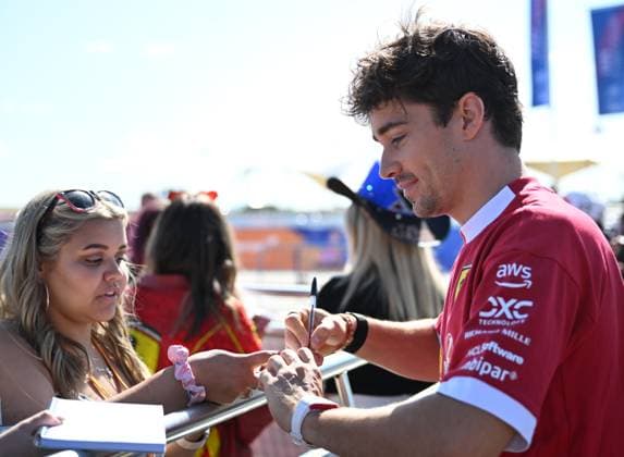 3rd July 2025; Silverstone Circuit, Northamptonshire, England; Formula 1 2025 Qatar Airways British F1 Grand Prix; Arrivals and Inspection Day; Charles Leclerc of Ferrari signs autographs on arrival at Silverstone  ActionPlus12808229 SimonxWest