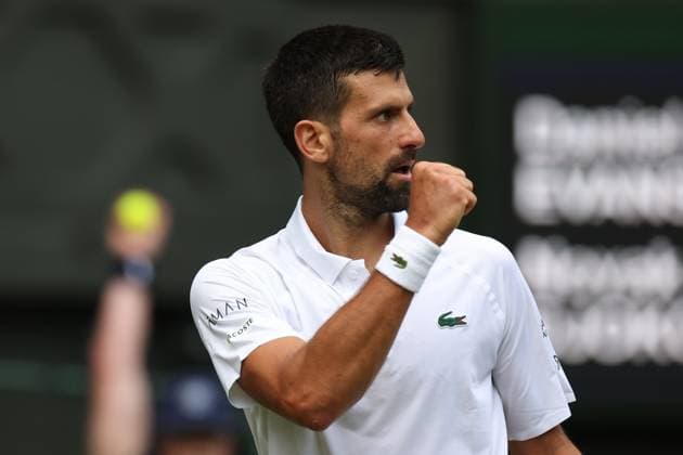 July 3, 2025, London, Celestynow, United Kingdom: NOVAK DJOKOVIC of Serbia during the match against D. Evans of United Kingdom in the second round of Championships 2025 at Wimbledon AELTC in London. London United Kingdom - ZUMAc278 20250703_zsp_c278_060 Copyright: xMarcinxCholewinskix