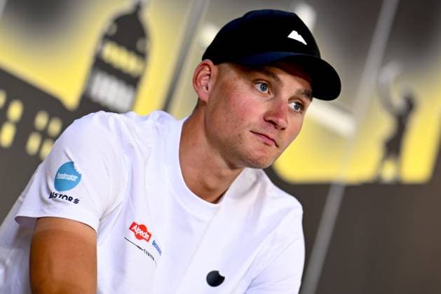 Dutch Mathieu van der Poel of Alpecin-Deceuninck pictured during a press conference, PK, Pressekonferenz of the headliners of the Tour de France 2025 cycling race, Thursday 03 July 2025, in Lille, France. The 112th edition of the Tour de France starts on Saturday 5 July in Lille, France, and will finish in Paris, France on the 27th of July. JASPERxJACOBS  x128356241x