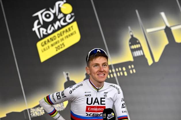 Slovenian Tadej Pogacar of UAE Team Emirates pictured during a press conference, PK, Pressekonferenz of the headliners of the Tour de France 2025 cycling race, Thursday 03 July 2025, in Lille, France. The 112th edition of the Tour de France starts on Saturday 5 July in Lille, France, and will finish in Paris, France on the 27th of July. JASPERxJACOBS  x128362991x