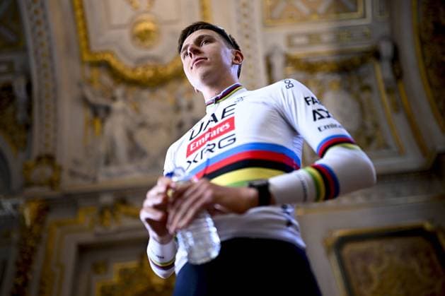 Slovenian Tadej Pogacar of UAE Team Emirates pictured during a press conference, PK, Pressekonferenz of the headliners of the Tour de France 2025 cycling race, Thursday 03 July 2025, in Lille, France. The 112th edition of the Tour de France starts on Saturday 5 July in Lille, France, and will finish in Paris, France on the 27th of July. JASPERxJACOBS  x128365063x