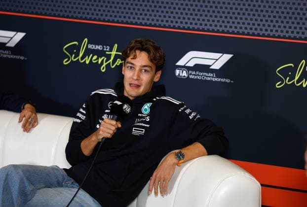F1 - BRITISH GRAND PRIX 2025 RUSSELL George (gbr), Mercedes AMG F1 Team W16, portrait press conference, PK, Pressekonferenz during the Formula 1 Qatar Airways British Grand Prix 2025, 12th round of the 2025 FIA Formula One World Championship, WM, Weltmeisterschaft from July 4 to 6, 2025 on the Silverstone Circuit, in Silverstone, United Kingdom - SilverstoneUnited Kingdom Copyright: xDPPIx