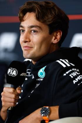 F1 - BRITISH GRAND PRIX 2025 RUSSELL George (gbr), Mercedes AMG F1 Team W16, portrait press conference, PK, Pressekonferenz during the Formula 1 Qatar Airways British Grand Prix 2025, 12th round of the 2025 FIA Formula One World Championship, WM, Weltmeisterschaft from July 4 to 6, 2025 on the Silverstone Circuit, in Silverstone, United Kingdom - SilverstoneUnited Kingdom Copyright: xDPPIx