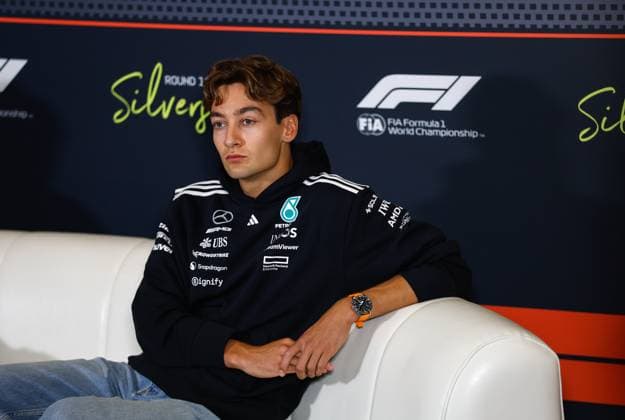 F1 - BRITISH GRAND PRIX 2025 RUSSELL George (gbr), Mercedes AMG F1 Team W16, portrait press conference, PK, Pressekonferenz during the Formula 1 Qatar Airways British Grand Prix 2025, 12th round of the 2025 FIA Formula One World Championship, WM, Weltmeisterschaft from July 4 to 6, 2025 on the Silverstone Circuit, in Silverstone, United Kingdom - SilverstoneUnited Kingdom Copyright: xDPPIx