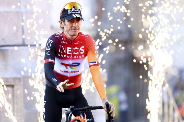 British Geraint Thomas of Ineos Grenadiers pictured during the team presentation ahead of the 2025 Tour de France cycling race, in Lille, France, on Thursday 03 July 2025. The 112th edition of the Tour de France starts on Saturday 5 July in Lille, France, and will finish in Paris, France on the 27th of July. DAVIDxPINTENS  x128366688x