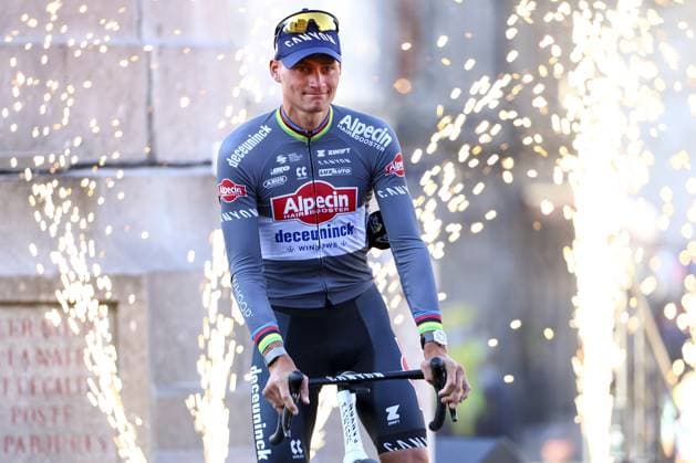 Dutch Mathieu van der Poel pictured during the team presentation ahead of the 2025 Tour de France cycling race, in Lille, France, on Thursday 03 July 2025. The 112th edition of the Tour de France starts on Saturday 5 July in Lille, France, and will finish in Paris, France on the 27th of July. DAVIDxPINTENS  x128367044x