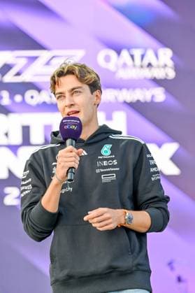 Formula 1 Launch Event, Drivers Silverstone, UK, 03 July, 2025. 03 July 2025. George Russell, Mercedes, on the ebay Main Stage for the Launch Event at the Formula 1 Qatar Airways British Grand Prix at Silverstone, Northamptonshire, UK., Credit:Lee Floyd Avalon UK, Northamptonshire, Silverstone Copyright: xLeexFloydx xAvalonx 1018158504