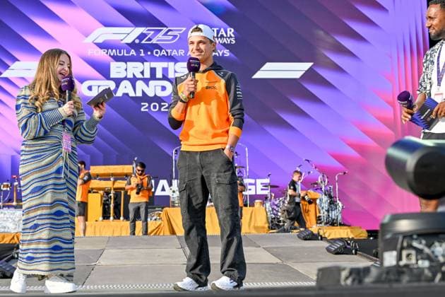 Formula 1 Launch Event, Drivers Silverstone, UK, 03 July, 2025. 03 July 2025. Lando Norris, McLaren, on the ebay Main Stage for the Launch Event at the Formula 1 Qatar Airways British Grand Prix at Silverstone, Northamptonshire, UK., Credit:Lee Floyd Avalon UK, Northamptonshire, Silverstone Copyright: xLeexFloydx xAvalonx 1018158557