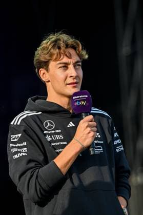 Formula 1 Launch Event, Drivers Silverstone, UK, 03 July, 2025. 03 July 2025. George Russell, Mercedes, on the ebay Main Stage for the Launch Event at the Formula 1 Qatar Airways British Grand Prix at Silverstone, Northamptonshire, UK., Credit:Lee Floyd Avalon UK, Northamptonshire, Silverstone Copyright: xLeexFloydx xAvalonx 1018158629