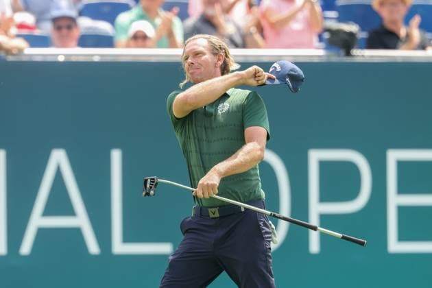 Marcel Siem (GER) Jubel nach seinem Eagle auf der 18, 36. BMW International Open 2025, Golf, DP World Tour, Herren, Runde 2, 04.07.2025 Eichenried Bayern Deutschland