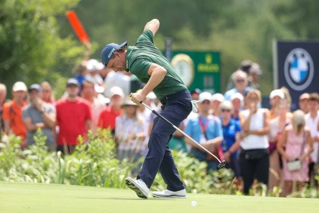 Marcel Siem (GER) Jubel nach seinem Eagle auf der 18, 36. BMW International Open 2025, Golf, DP World Tour, Herren, Runde 2, 04.07.2025 Eichenried Bayern Deutschland