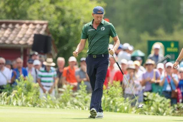 Marcel Siem (GER) Jubel nach seinem Eagle auf der 18, 36. BMW International Open 2025, Golf, DP World Tour, Herren, Runde 2, 04.07.2025 Eichenried Bayern Deutschland