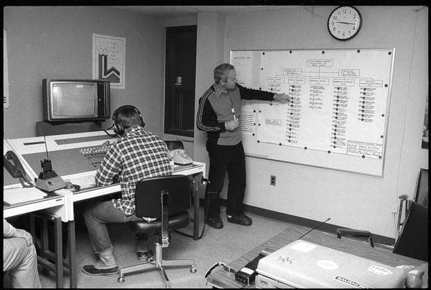 Olympic Games, Olympische Spiele, Olympia, OS Lake Placid 1980: Roland Froidevaux in the radio operating centre. Roland Froidevaux in the radio operating centre. DCID38693398