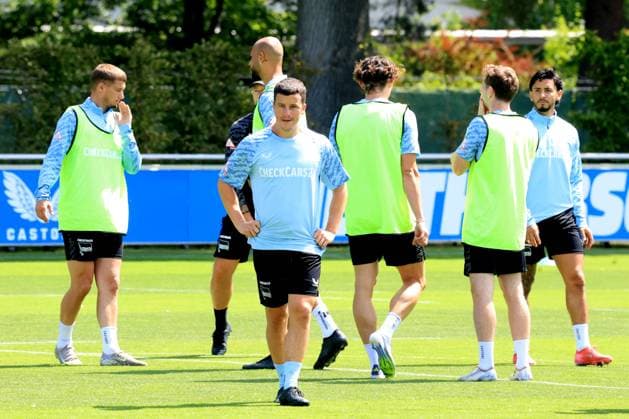 DEU, DFL, 2. FBL Hertha BSC, Training, 04.07.2025, Sportforum, Berlin, DEU, DFL, 2. FBL Hertha BSC, Training, im Bild Hertha-Spielerkreis, Diego Demme (Hertha BSC Berlin 6) DFL - regulations prohibit any use of Photographs as image sequences and or quasi-video